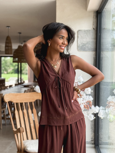Blouse sans manches Léonia - Chocolat