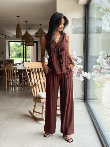 Blouse sans manches Léonia - Chocolat