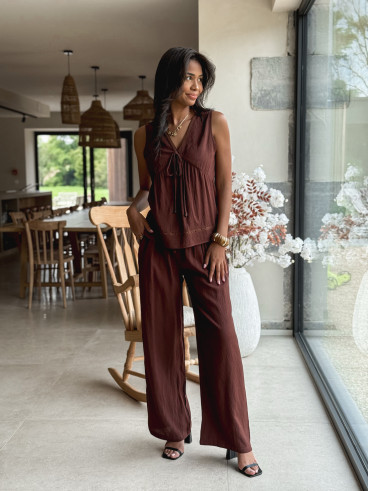 Blouse sans manches Léonia - Chocolat