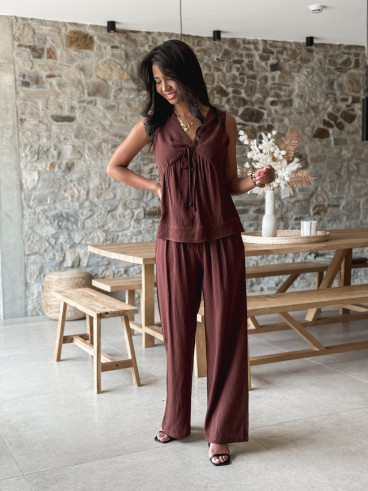 Blouse sans manches Léonia - Chocolat