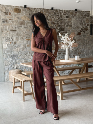 Blouse sans manches Léonia - Chocolat