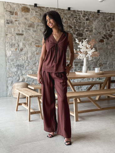 Blouse sans manches Léonia - Chocolat