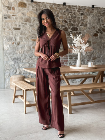 Blouse sans manches Léonia - Chocolat