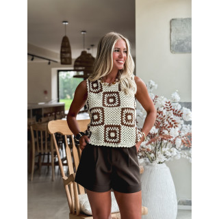 Blouse en crochet Loubna - Ecru/Chocolat