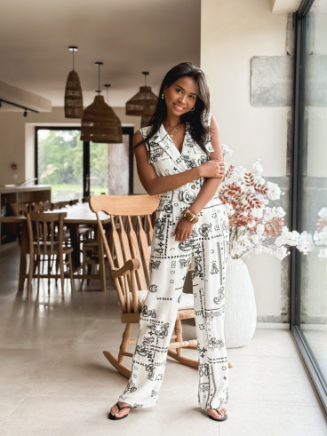Combinaison pantalon à motifs Loélie - blanc
