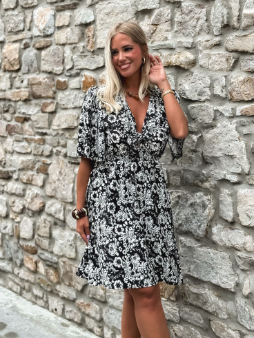 Robe courte à fleurs Marilène - Noir