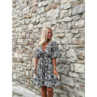 Robe courte à fleurs Marilène - Noir
