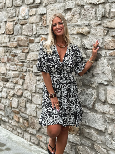 Robe courte à fleurs Marilène - Noir