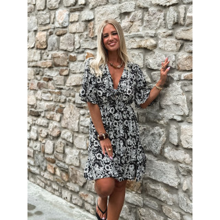 Robe courte à fleurs Marilène - Noir