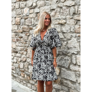 Robe courte à fleurs Marilène - Noir