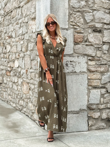 Robe longue à motifs Félisa - Kaki