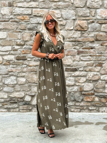 Robe longue à motifs Félisa - Kaki
