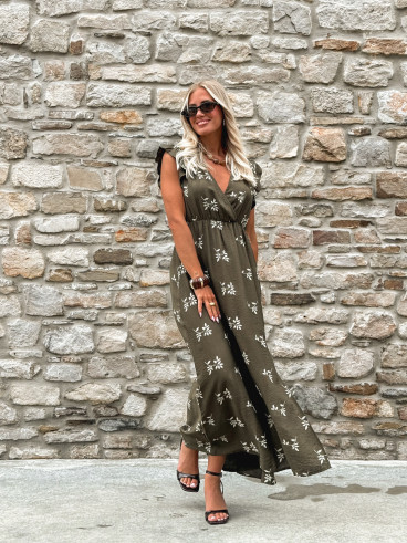 Robe longue à motifs Félisa - Kaki