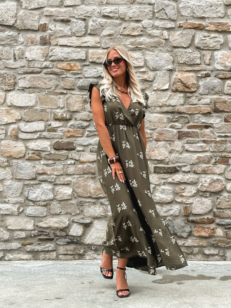 Robe longue à motifs Félisa - Kaki