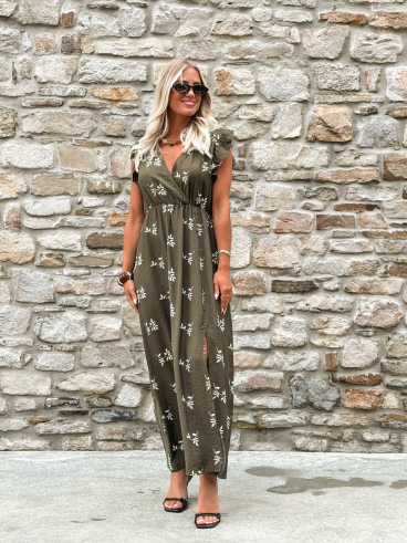 Robe longue à motifs Félisa - Kaki