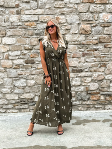 Robe longue à motifs Félisa - Kaki