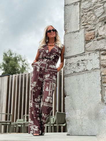 Combinaison pantalon à motifs Loélie - Chocolat