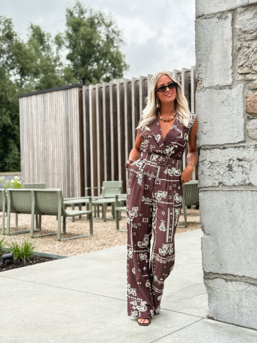 Combinaison pantalon à motifs Loélie - Chocolat