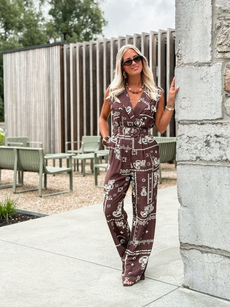 Combinaison pantalon à motifs Loélie - Chocolat