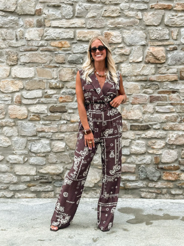 Combinaison pantalon à motifs Loélie - Chocolat