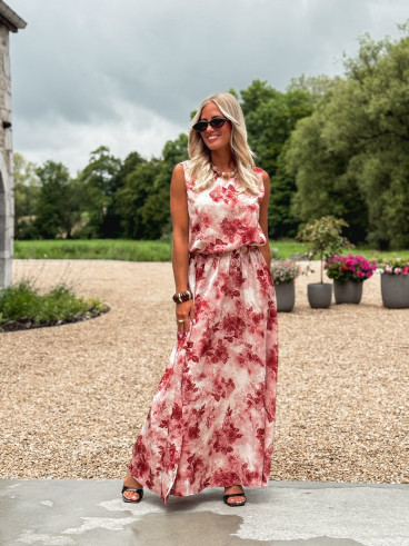 Robe longue à fleurs Aëlys - Rose