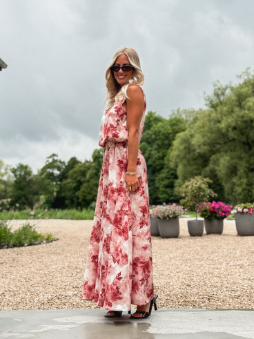 Robe longue à fleurs Aëlys - Rose