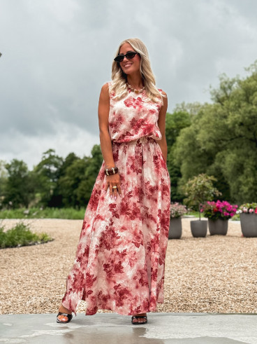 Robe longue à fleurs Aëlys - Rose