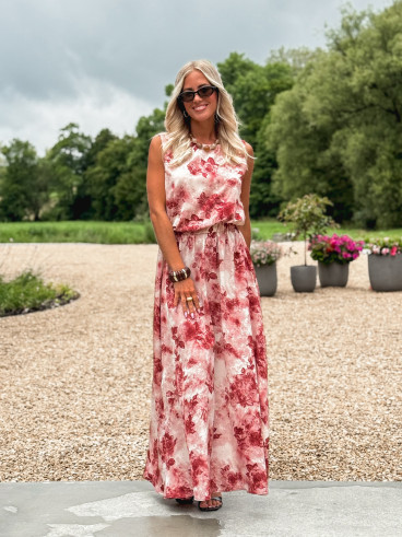 Robe longue à fleurs Aëlys - Rose