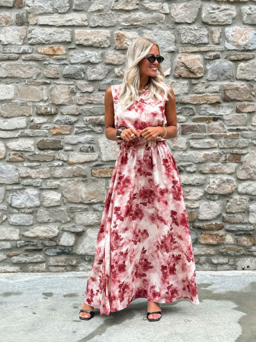 Robe longue à fleurs Aëlys - Rose