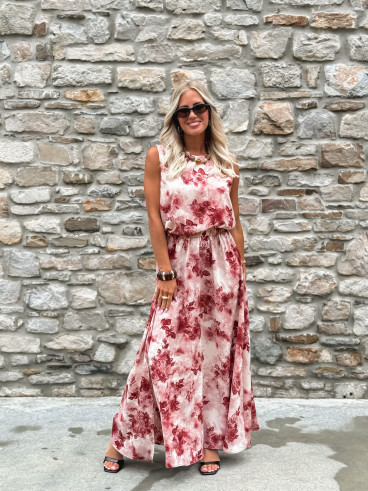 Robe longue à fleurs Aëlys - Rose