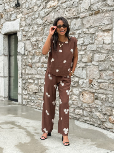 Blouse à fleurs Alessya - Chocolat