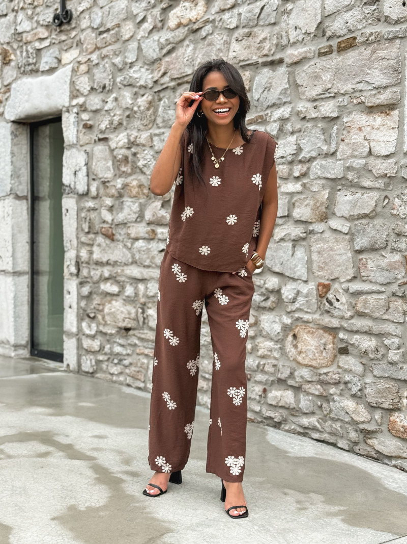 Blouse à fleurs Alessya - Chocolat