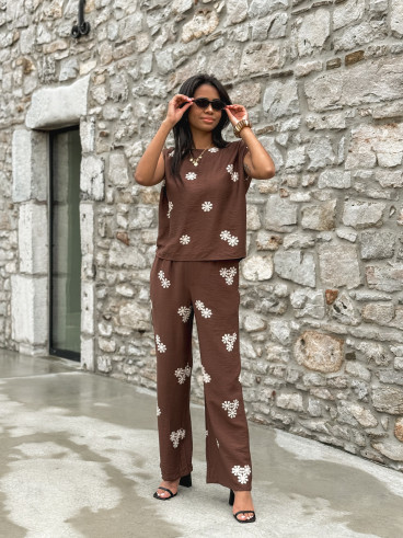 Blouse à fleurs Alessya - Chocolat