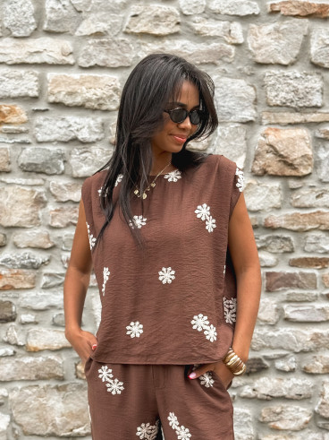 Blouse à fleurs Alessya - Chocolat