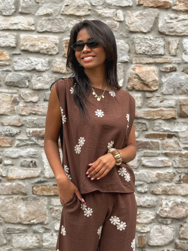 Blouse à fleurs Alessya - Chocolat