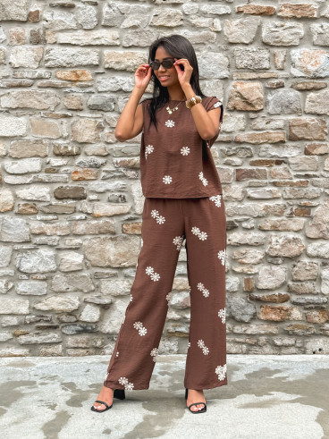 Blouse à fleurs Alessya - Chocolat