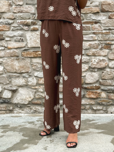 Pantalon à fleurs Alessya - Chocolat