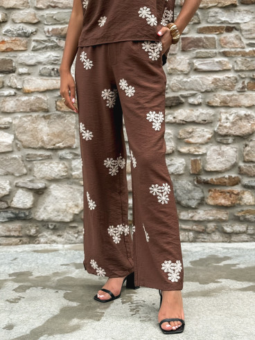 Pantalon à fleurs Alessya - Chocolat