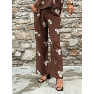 Pantalon à fleurs Alessya - Chocolat