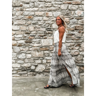 Jupe longue à motifs Sloane - Ecru/Gris