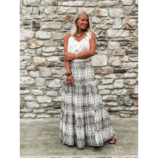 Jupe longue à motifs Sloane - Ecru/Gris