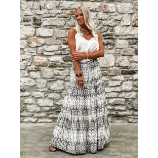 Jupe longue à motifs Sloane - Ecru/Gris