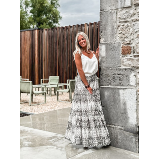 Jupe longue à motifs Sloane - Ecru/Gris