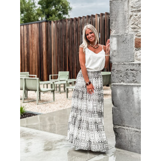 Jupe longue à motifs Sloane - Ecru/Gris
