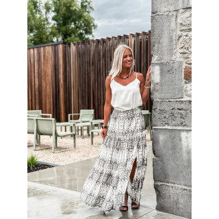 Jupe longue à motifs Sloane - Ecru/Gris