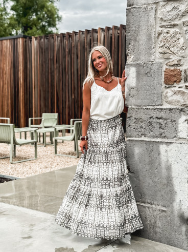 Jupe longue à motifs Sloane - Ecru/Gris