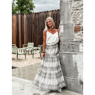 Jupe longue à motifs Sloane - Ecru/Gris