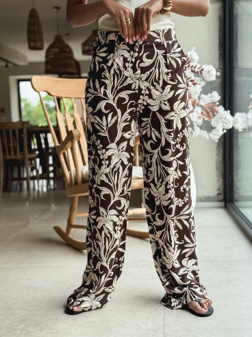 Pantalon à motifs Ivany - Ecru/Chocolat