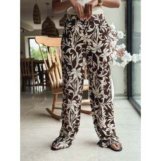 Pantalon à motifs Ivany - Ecru/Chocolat