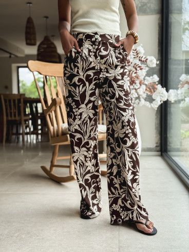 Pantalon à motifs Ivany - Ecru/Chocolat